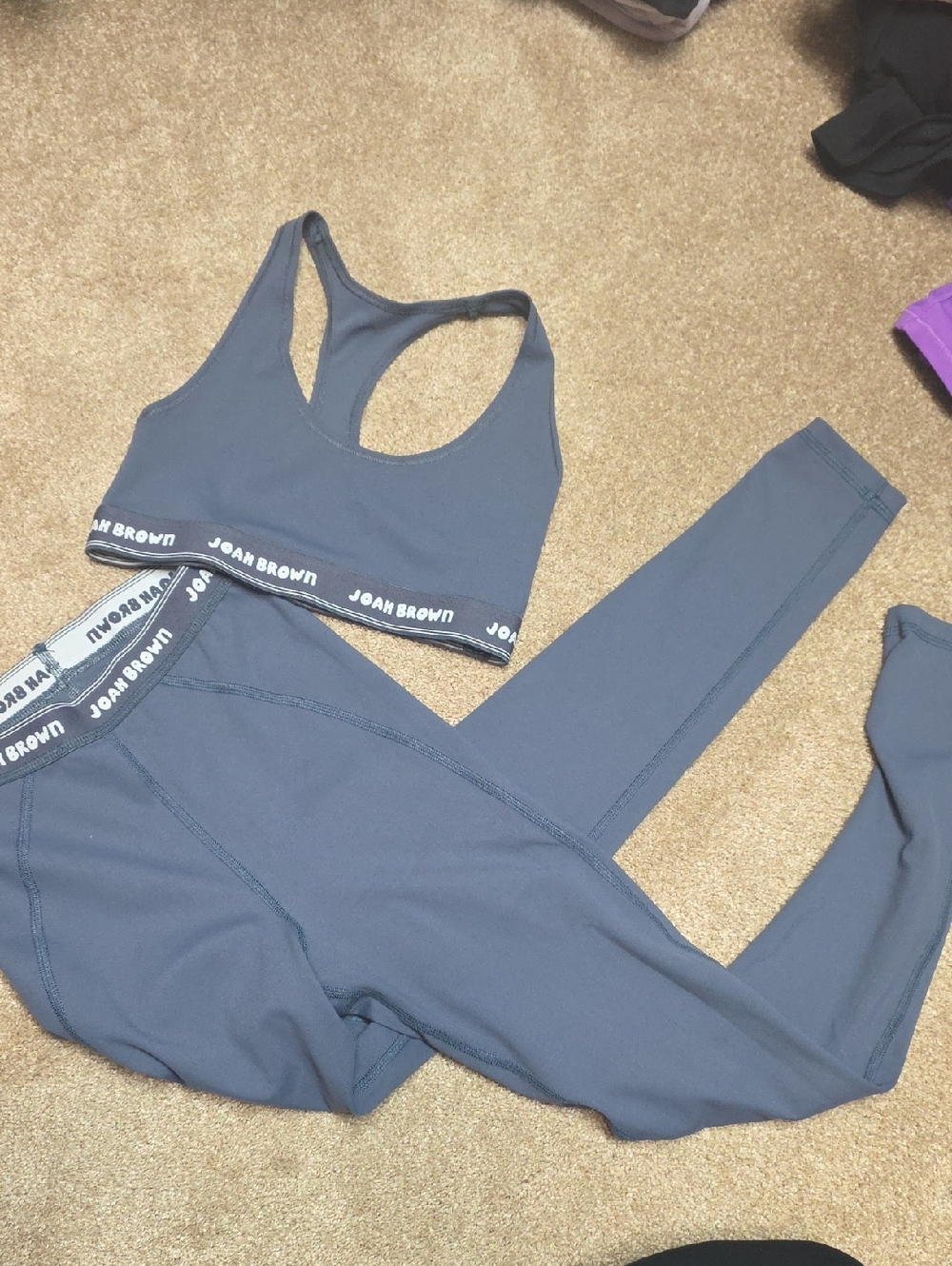 Joah Brown Slate Blue Seamless Sports Bra & Leggings Set